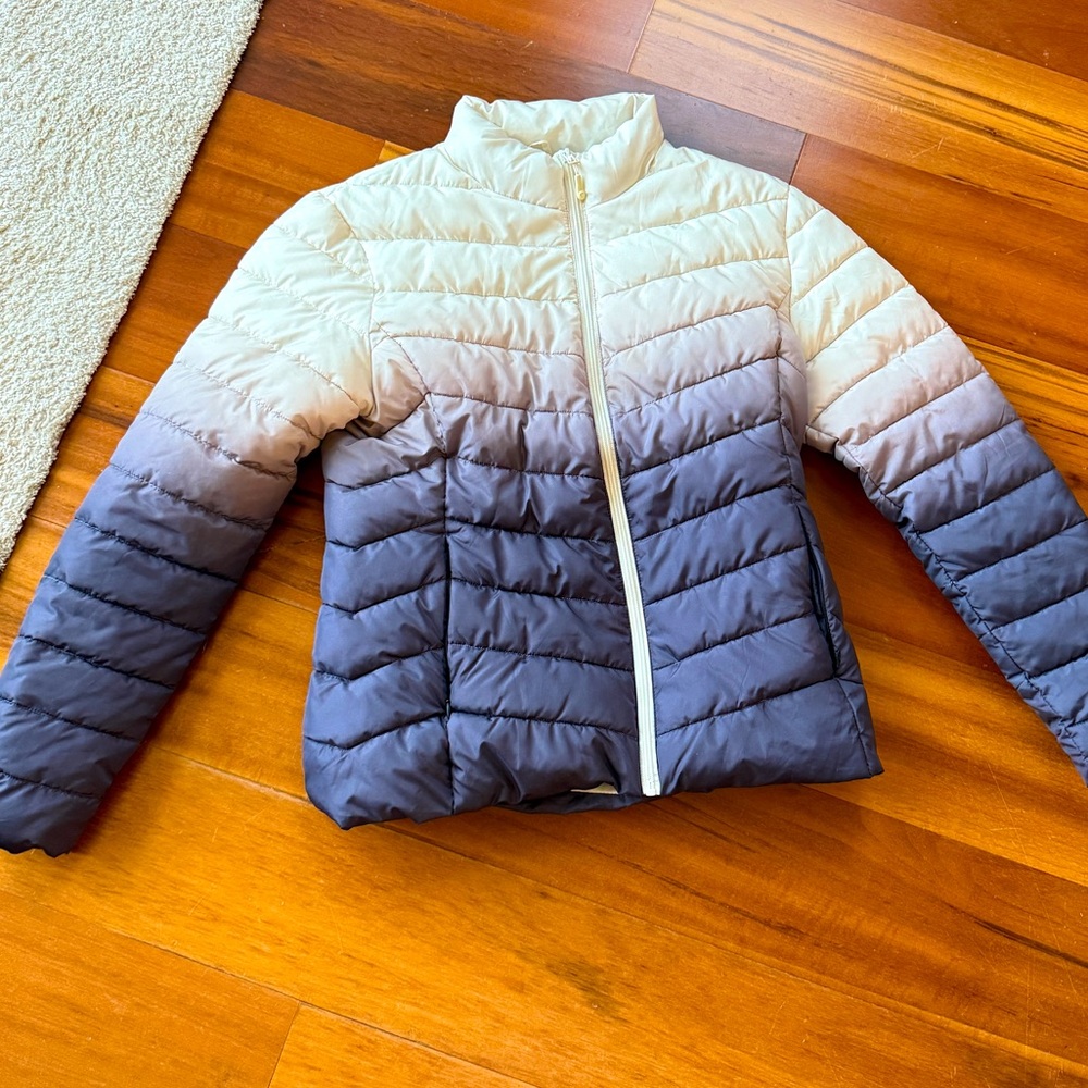 ZYIA Womens Ombre Puffer Jacket - Cream and Greys